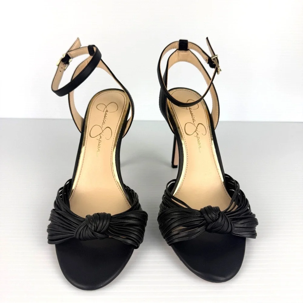 Jessica Simpson Womens Black Strappy Knotted Stiletto Heel Sandals Ankle Strap